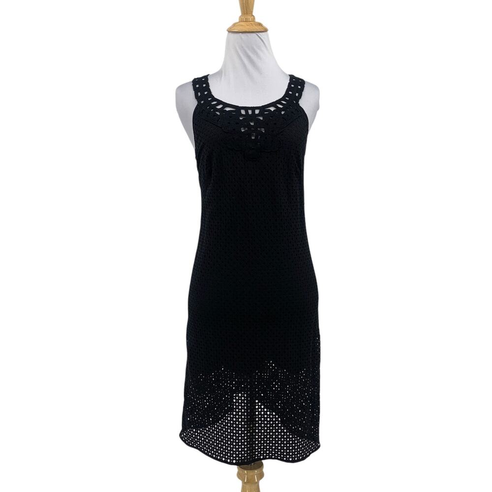 Max Studio Dress Womens XS Extra Small Black Eyelet Crochet Ring Neck Zip Back